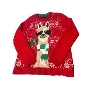 Blizzard Bay Kids Red Llama Ugly Christmas Sweater Fair Isle Holiday Large 14/16